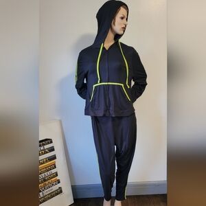 Absolutely Black and Neon Green Hooded Jumpsuit